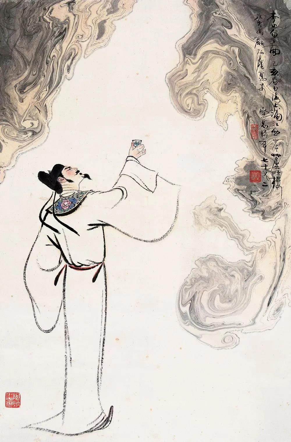 ▲“詩仙”李白勸自己喝酒：“舉杯邀明月，對飲成三人”。（圖片來源：三聯(lián)生活周刊）